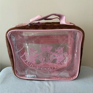 NWT Juicy Couture Velour Brown Pink Travel Cosmetic Bag